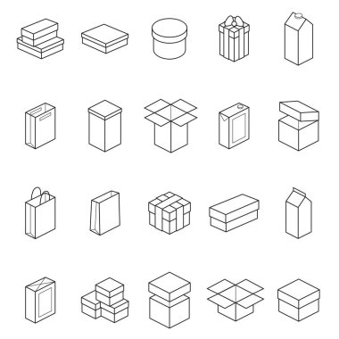 Kutuları ince çizgi Icon Set. Vektör