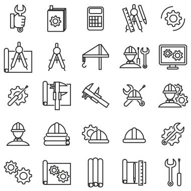 Mühendislik ince çizgi Icon Set. Vektör