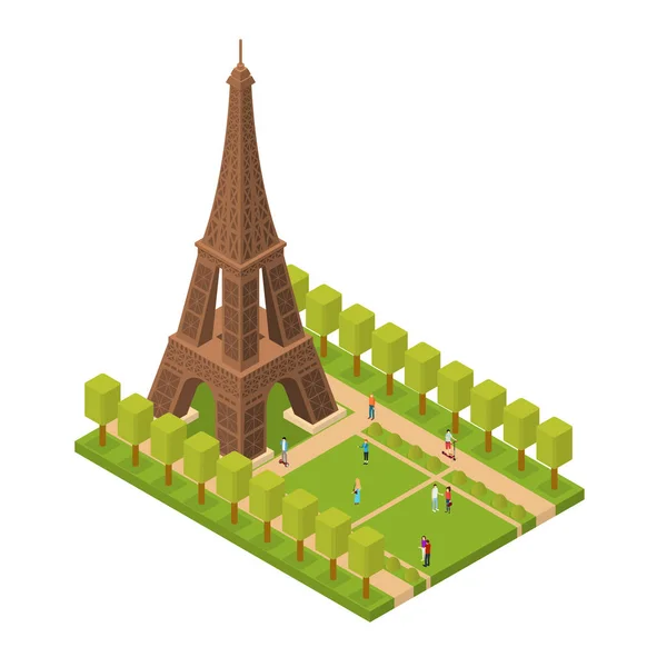 Wieża Eiffla słynnym zabytkiem w Paryżu widok izometryczny. Wektor — Wektor stockowy