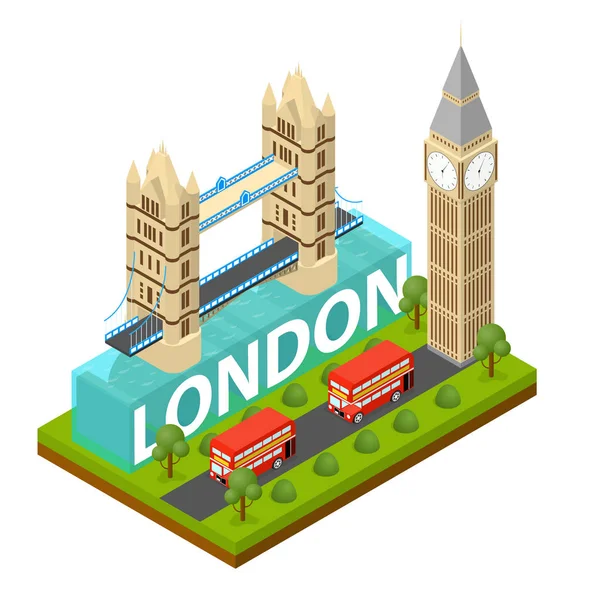 London City słynnym zabytkiem w stolicy Anglii widok izometryczny. Wektor — Wektor stockowy