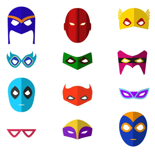 Cartoon Superhero Mask Color Icons Set. Vettore — Vettoriale Stock
