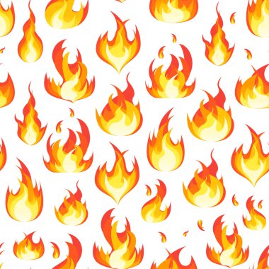 Çizgi film ateş alevler arka plan deseni bir beyaz. Vektör