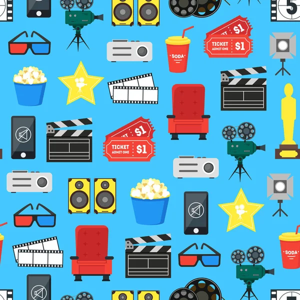 Cartoon Cinema kleur Element achtergrondpatroon op een blauwe. Vector — Stockvector