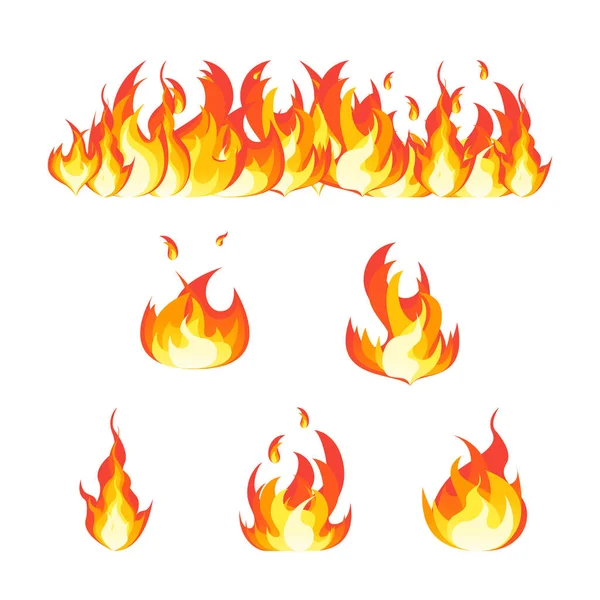 Cartoon Fire Flames Set and Line (em inglês). Vetor — Vetor de Stock