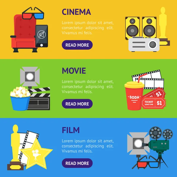 Cartoon Cinema Banner horizontale Set. Vector — Stockvector