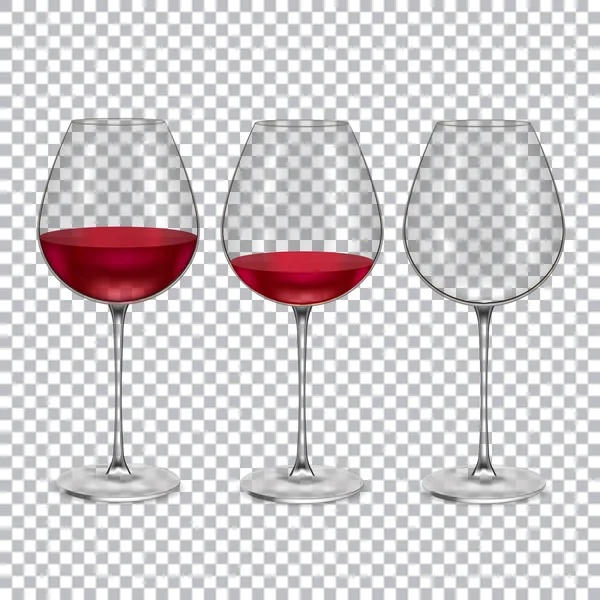 Copa realista con conjunto de vino tinto. Vector — Archivo Imágenes Vectoriales