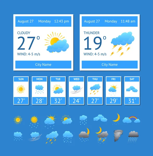 Cartoon Weather Color Element Set (em inglês). Vetor —  Vetores de Stock