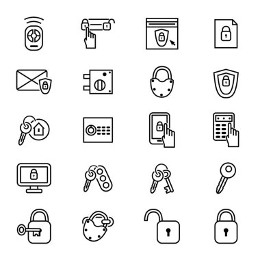 İnce çizgi Icon Set tuşları ve kilitler. Vektör
