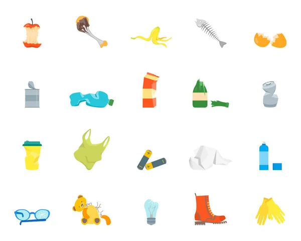 Set di icone a colori per cestino e immondizia. Vettore — Vettoriale Stock