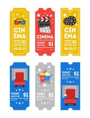 Çizgi film sinema küçük dikey Set bilet. Vektör