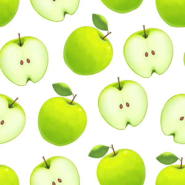 Realistic Green Apple Background Pattern on a White. Vector — Stock Vector