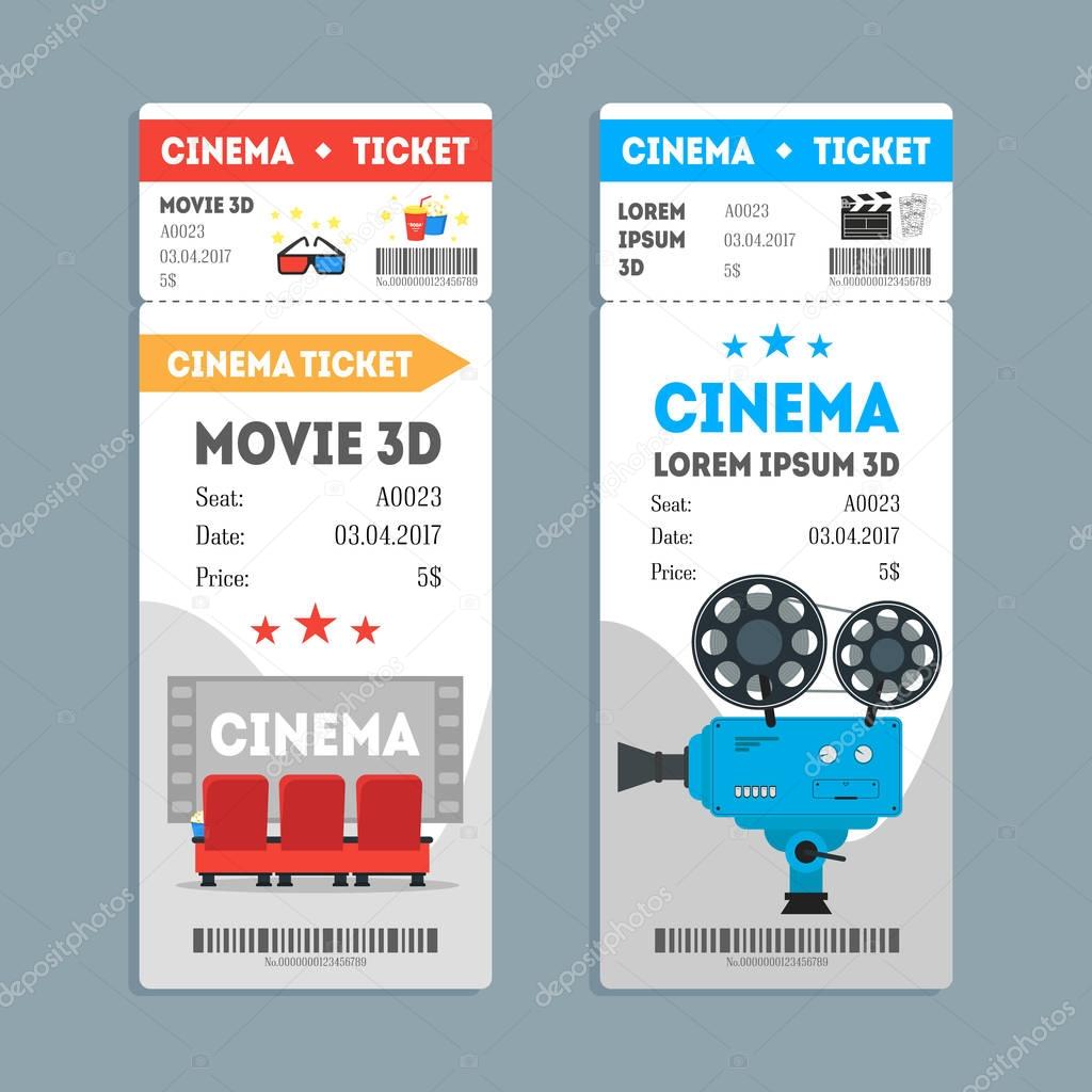 Cartoon Cinema Tickets Vertical Set. Vector
