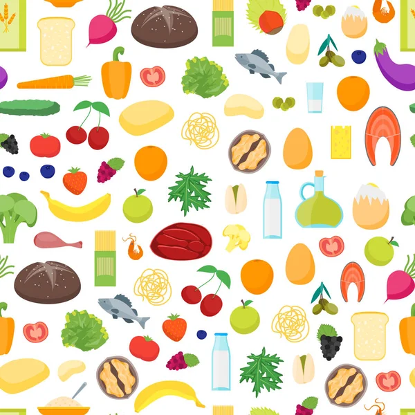 Cartoon Color Healthy Food Background Pattern on a White. Vector — Stock Vector