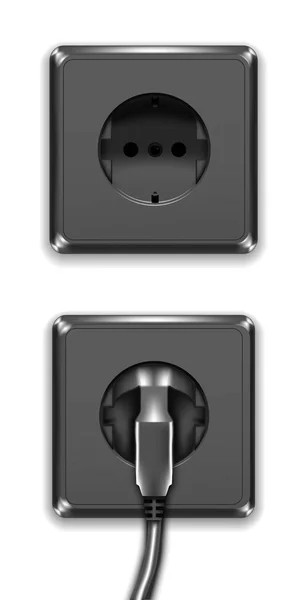 Realistische zwarte kunststof Socket Europa Type elektrische machtsverzameling. Vector — Stockvector