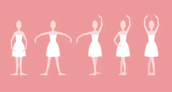 Cartoon Five Basic Ballet Posizioni Set. Vettore — Vettoriale Stock