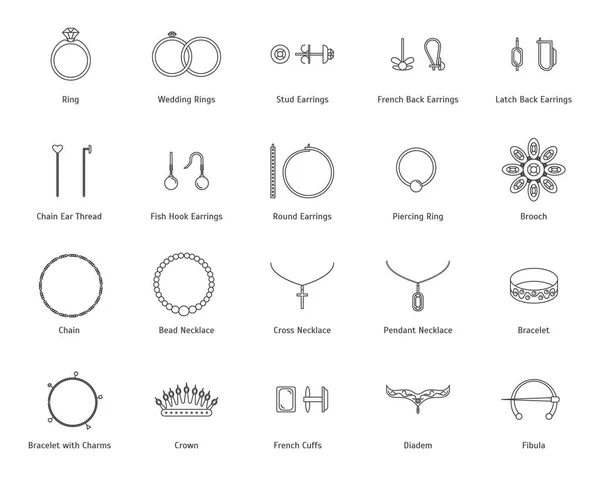 Jóias Black Thin Line Icon Set. Vetor —  Vetores de Stock