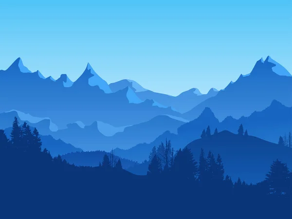 Cartoon Mountains and Forest Landscape Background. Vector — Stock Vector