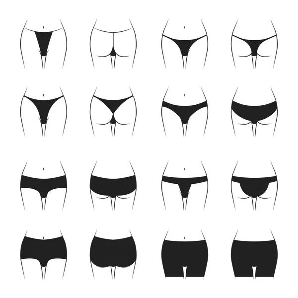 Negro Siluetas Mujer Bragas Thin Line Set. Vector — Archivo Imágenes Vectoriales