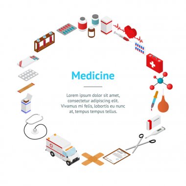 Tıbbi afiş kartı daire izometrik görünümü. Vektör