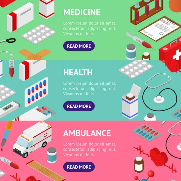 Ensemble horizontal de bannière médicale Vue isométrique. Vecteur — Image vectorielle