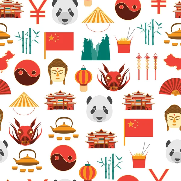Cartoon Chinese Culture and Tourism Background Pattern on a White (en inglés). Vector — Vector de stock
