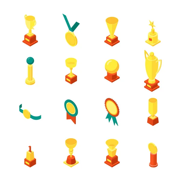 Trófea csésze Awards ikon készlet izometrikus nézetben. Vektor — Stock Vector