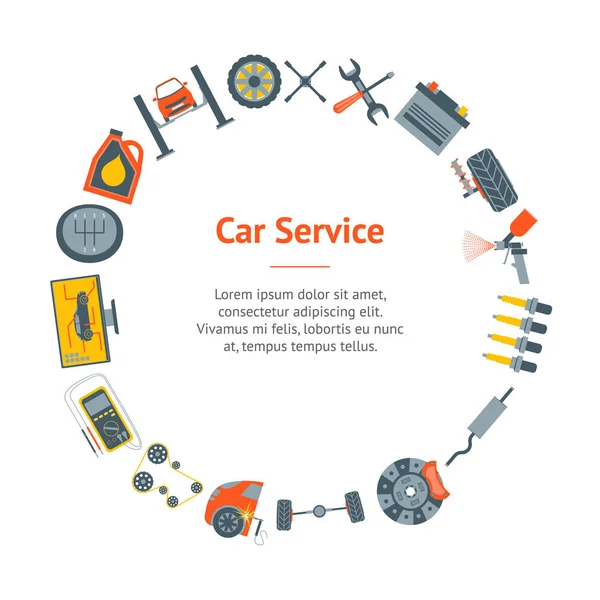 Cartoon Car Service Banner Card Circle. Vector — Stock Vector