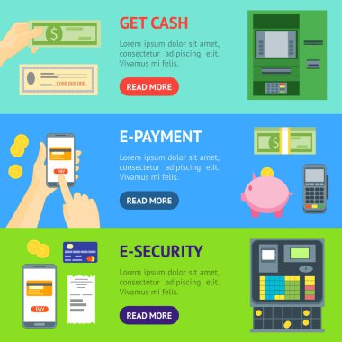 Çizgi film ödeme Banner yatay küme. Vektör