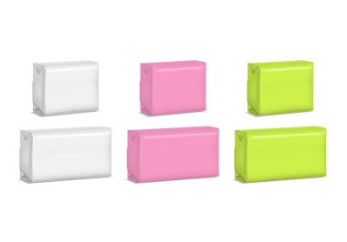 Gerçekçi şablon boş renk Soap paketi ayarlayın. Vektör