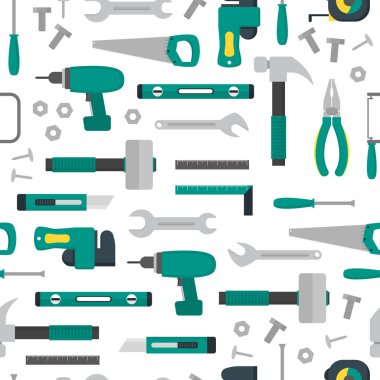 Çizgi film el araçlar arka plan deseni bir beyaz. Vektör