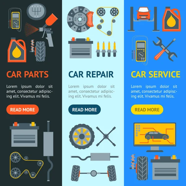 Ensemble vectoriel de bannière de service de voiture de bande dessinée. Vecteur — Image vectorielle