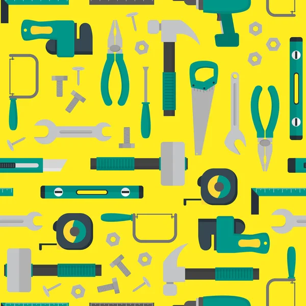 Cartoon Hand Tools Background Pattern on a Yellow. Vector — Stock Vector