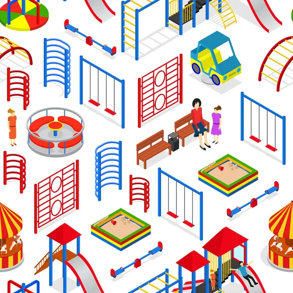 Kinderspielplatz Hintergrundmuster auf einer weißen isometrischen Ansicht. Vektor — Stockvektor