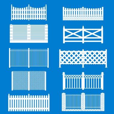 Siluet beyaz çit Icon Set. Vektör