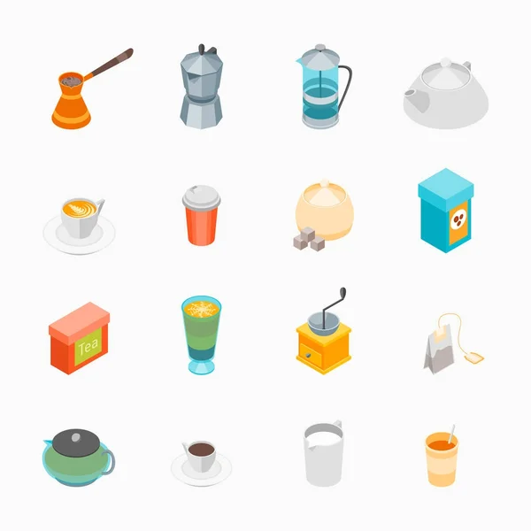 Čaj a káva ikony nastavit 3d izometrický pohled. Vektor — Stockový vektor