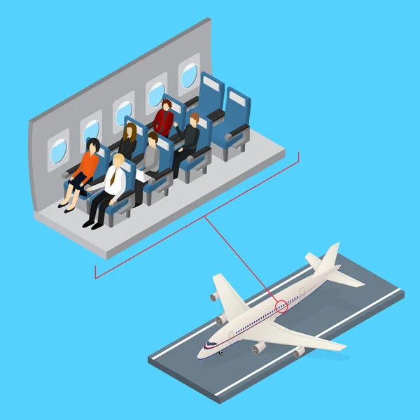 Aircraft Interior and Plane Isometric View. Vector — Stock Vector
