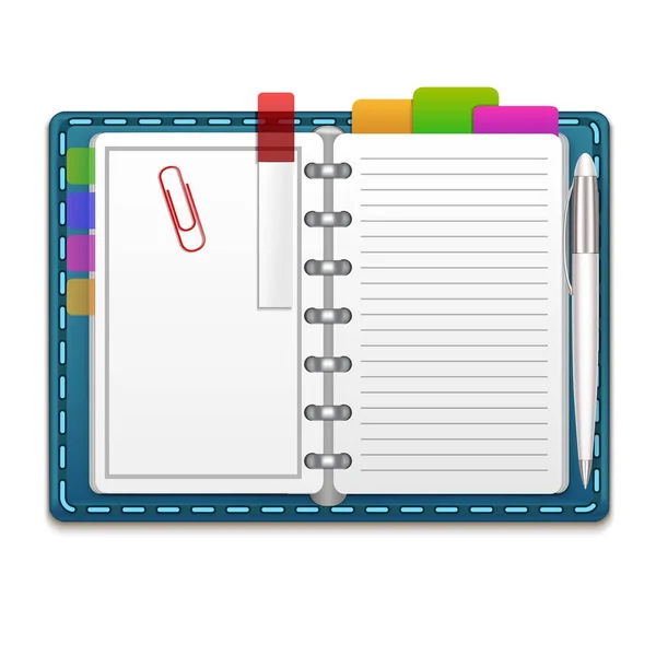 Cuaderno realista del organizador 3d, etiquetas de color y clip. Vector — Archivo Imágenes Vectoriales