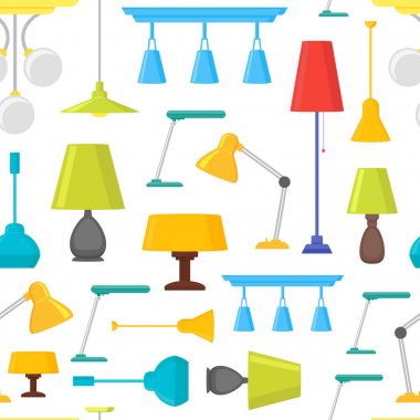 Çizgi film ev aydınlatma lambası arka plan deseni bir beyaz. Vektör