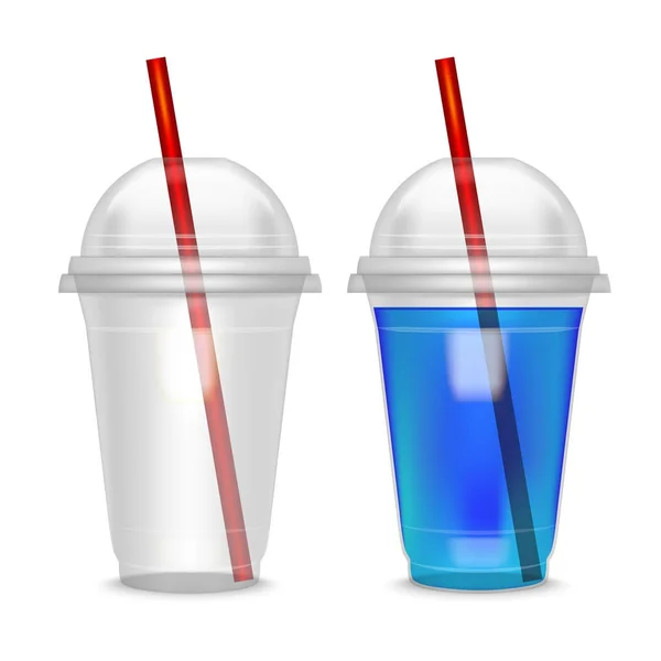 Realistische gedetailleerde Cocktail Plastic beker heks stro instellen. Vector — Stockvector