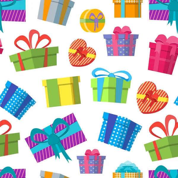 Çizgi film renk hediye kutuları arka plan desen bir beyaz. Vektör