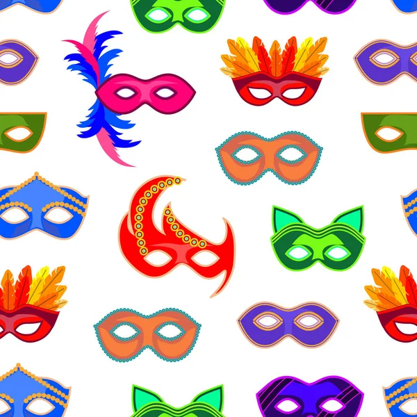 Cartoon Karneval Maske Hintergrundmuster auf einem weißen. Vektor — Stockvektor