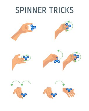 Spinner püf noktaları kümesi Holding karikatür insan eller. Vektör