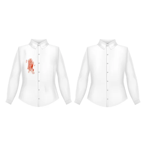 Realistische detaillierte 3D-Vorlage blanke weiße und schmutzige geriebene Herrenhemden. Vektor — Stockvektor