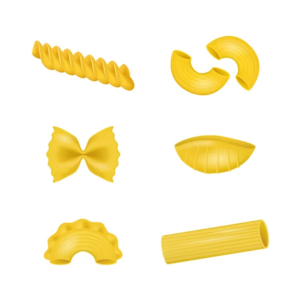 Realistische, detaillierte 3D-Trockenmakkaroni verschiedener Pasta. Vektor — Stockvektor