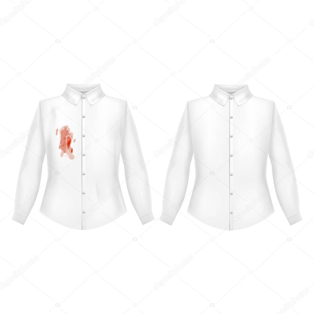 Realistic Detailed 3d Template Blank White and Dirty Rubbed Mans Shirts. Vector