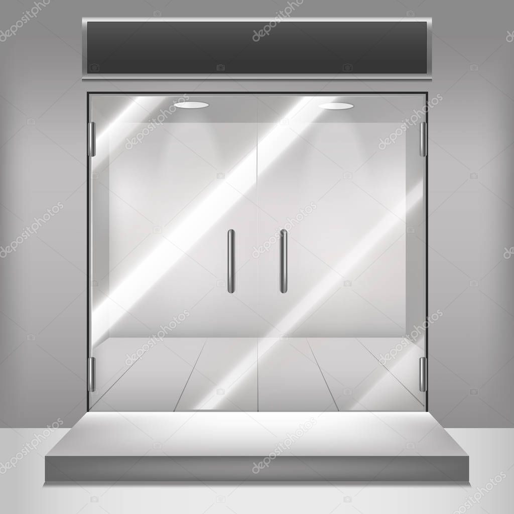 Realistic Detailed 3d Glass Transparent Doors. Vector