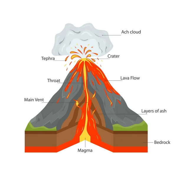 Vista transversal del volcán. Vector — Vector de stock