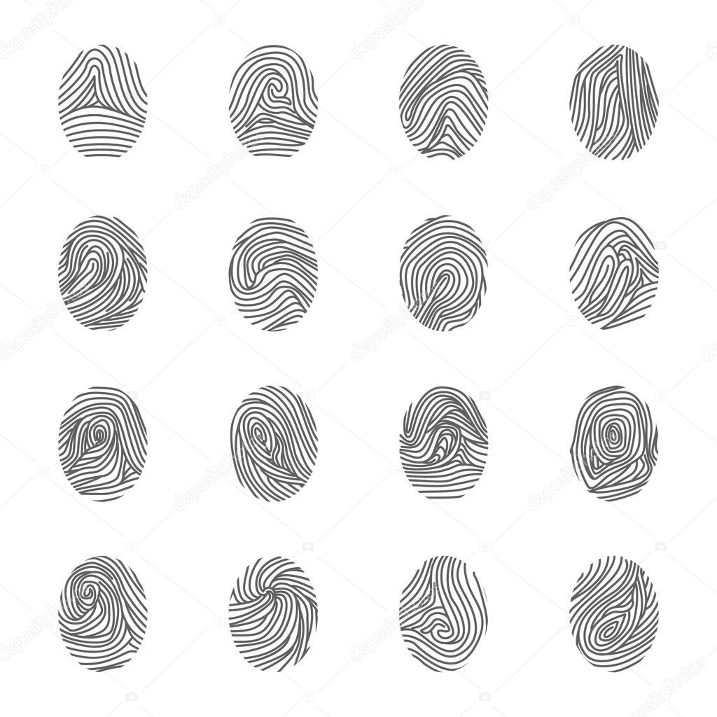 Various Unique Fingerprints Black Thin Line Icon Set. Vector