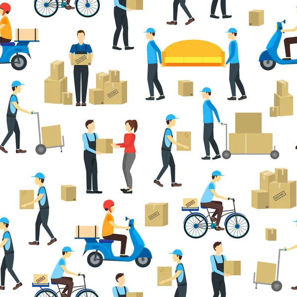 Cartoon Delivery Workers Background Pattern on a White. Vecteur — Image vectorielle