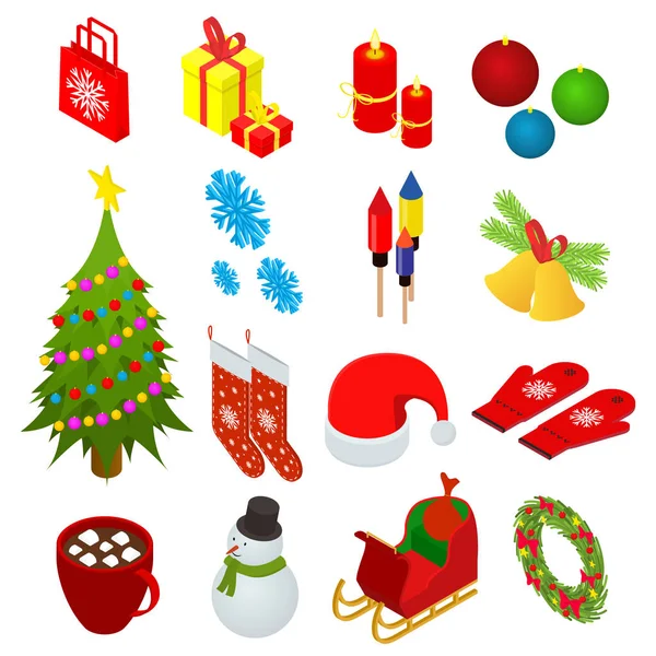 Set Celebración de Navidad Iconos 3d Isométrico Vista. Vector — Archivo Imágenes Vectoriales